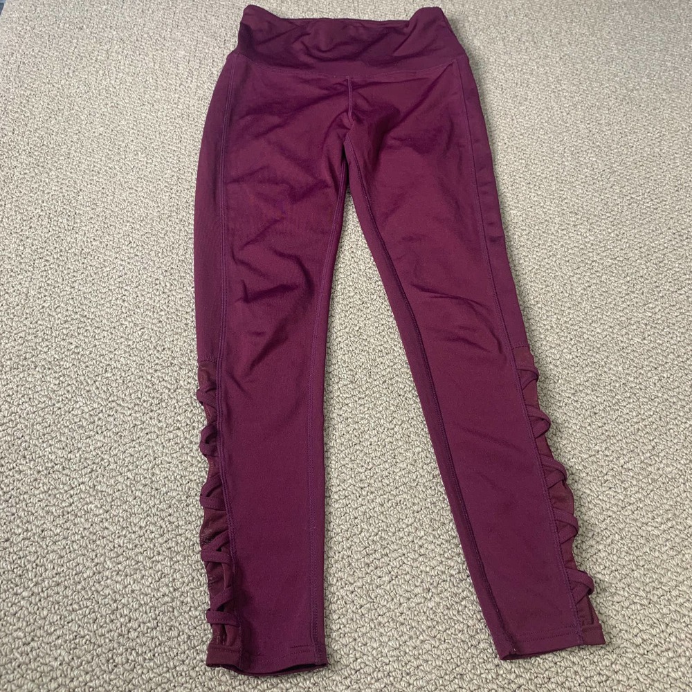 Ebb & Flow Womens‎ Leggings Size Medium Purple Lattice Leg Pull On Athletic